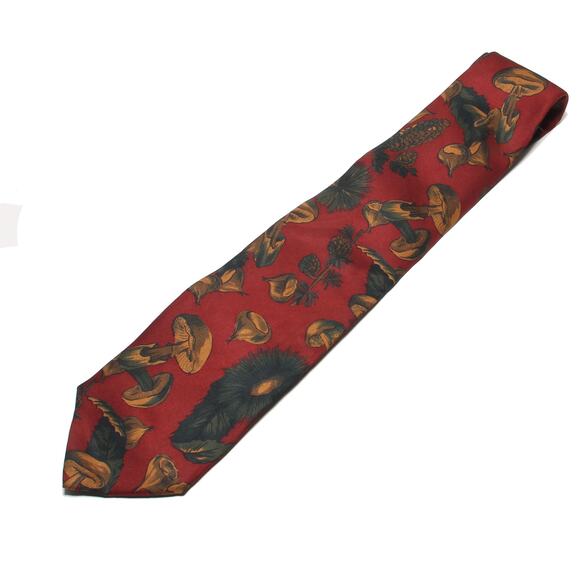 Vintage Lands' End Hand Sewn Silk Mushroom Print Tie 3 5/8" x 57.5" Made in USA - Picture 2 of 4